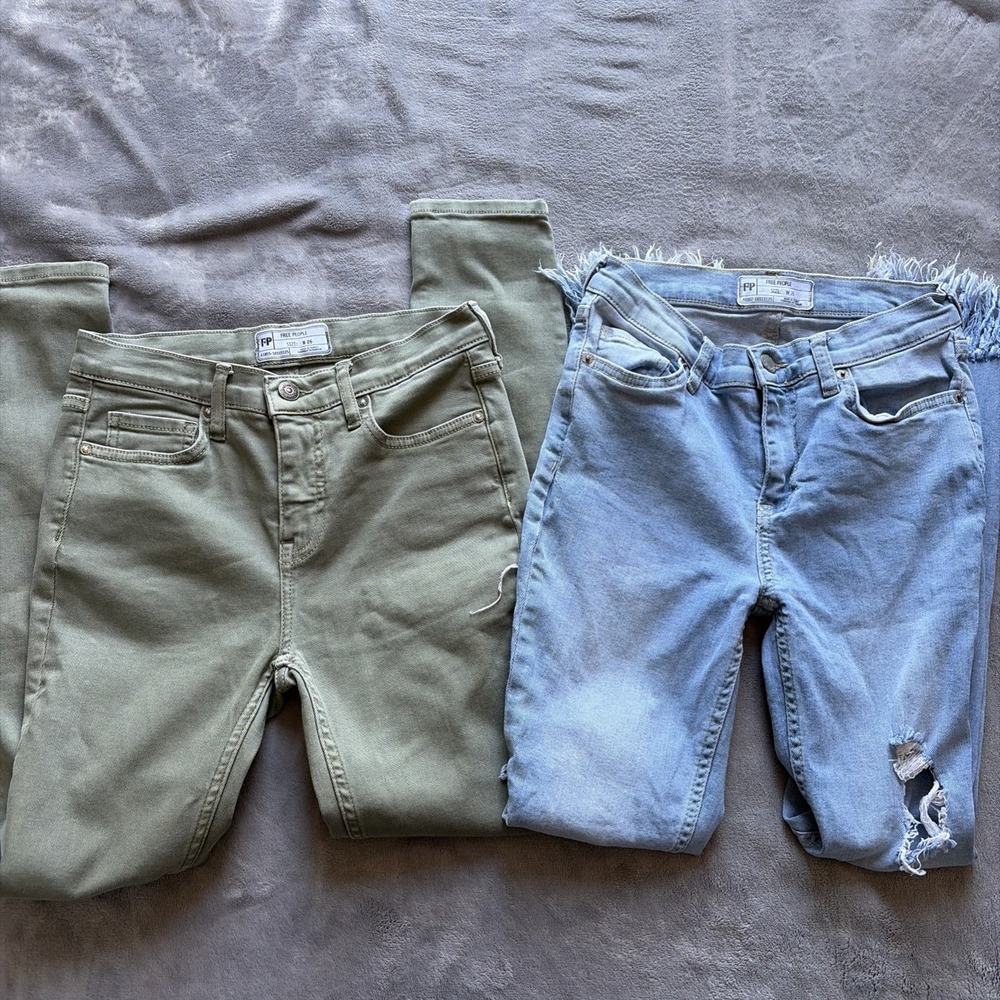 Lot Of 2 Free People Skinny Jeans Women's 26 (25x26) Light Wash‎ Stretch